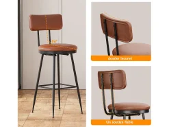 Conjunto de 4 cadeiras de bar – Encosto, couro sintético marrom, altura 65 cm