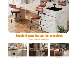 Conjunto de 4 cadeiras de bar – Encosto, couro sintético marrom, altura 65 cm