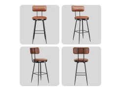 Conjunto de 4 cadeiras de bar – Encosto, couro sintético marrom, altura 65 cm