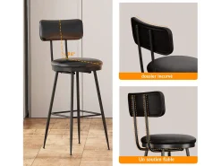 Conjunto de 4 cadeiras de balcão – Preto, couro sintético, encosto, altura 65 cm
