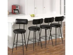 Conjunto de 4 cadeiras de balcão – Preto, couro sintético, encosto, altura 65 cm
