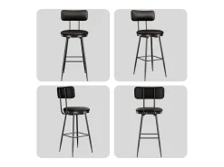 Conjunto de 4 cadeiras de balcão – Preto, couro sintético, encosto, altura 65 cm