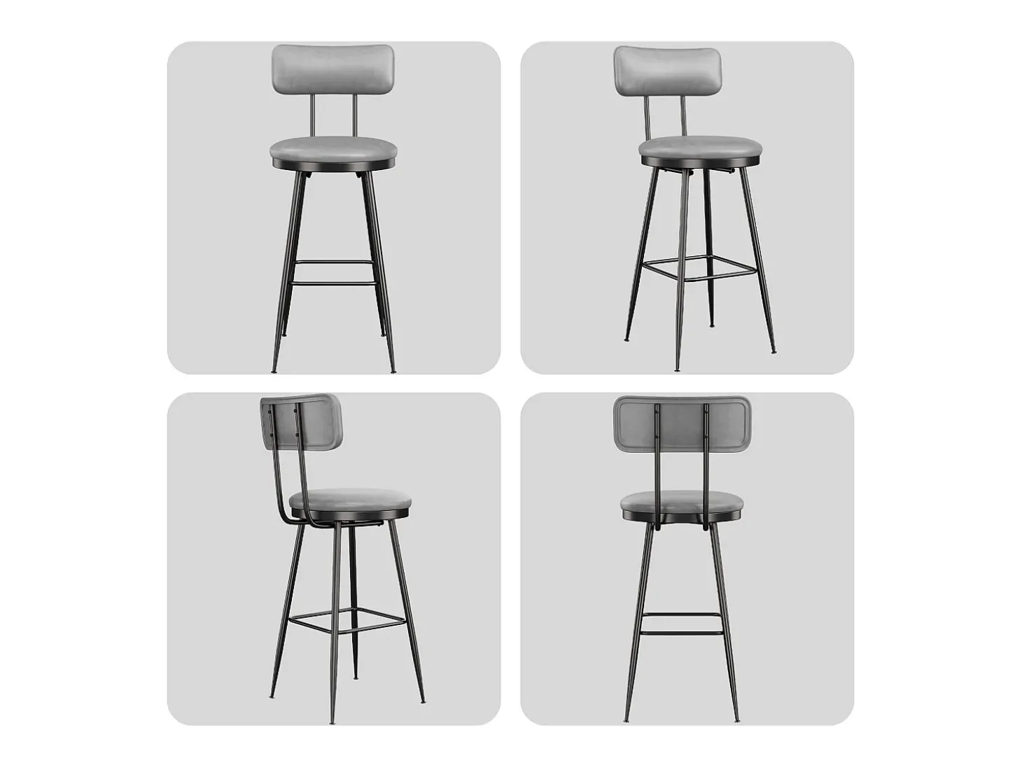 Conjunto de 4 cadeiras de bar – cinza, estilo industrial, encosto, altura 65 cm
