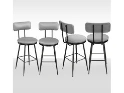 Conjunto de 4 cadeiras de bar – cinza, estilo industrial, encosto, altura 65 cm