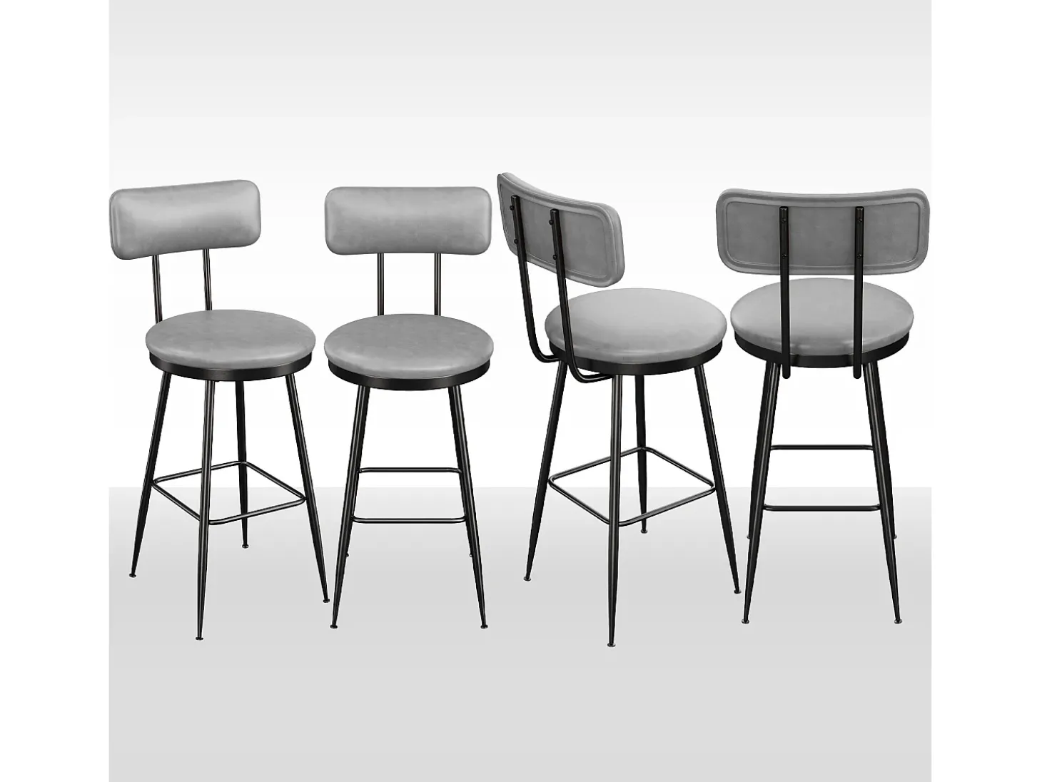 Conjunto de 4 cadeiras de bar – cinza, estilo industrial, encosto, altura 65 cm