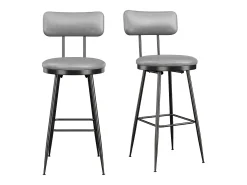 Conjunto de 2 cadeiras de bar – cinza, estilo industrial, encosto, couro sintético, altura 65 cm