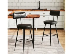 Conjunto de 2 cadeiras de balcão – Preto, couro sintético, altura 65 cm, para cozinha