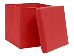 Conjunto de 10 Caixas de Arrumação com Tampas em Tecido Vermelho 32x32x32cm