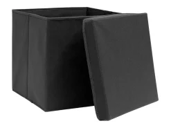 Conjunto de 10 Caixas de Arrumação com Tampa em Tecido Preto - 32x32x32 cm