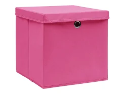 Conjunto de 4 Caixas de Arrumação com Tampa em Tecido Rosa - 32x32x32 cm