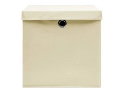 Conjunto de 10 Caixas de Arrumação com Tampa em Tecido Creme - 32x32x32 cm