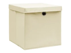 Conjunto de 10 Caixas de Arrumação com Tampa em Tecido Creme - 32x32x32 cm