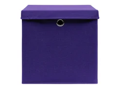 Conjunto de 10 Caixas de Arrumação com Tampas em Tecido Roxo - 32x32x32 cm