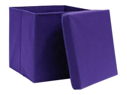 Conjunto de 10 Caixas de Arrumação com Tampas em Tecido Roxo - 32x32x32 cm