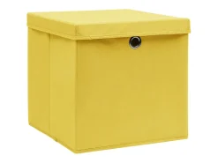 Conjunto de 10 Caixas de Arrumação Amarelas com Tampa - 32x32x32 cm