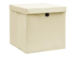 Conjunto de 4 Caixas de Arrumação com Tampa em Tecido Creme 32x32x32 cm