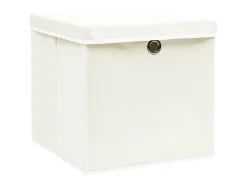 Conjunto de 4 Caixas de Arrumação com Tampa em Tecido Branco - 32x32x32 cm