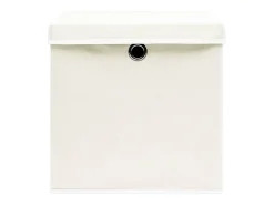 Conjunto de 4 Caixas de Arrumação com Tampa em Tecido Branco - 32x32x32 cm