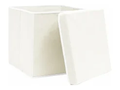 Conjunto de 4 Caixas de Arrumação com Tampa em Tecido Branco - 32x32x32 cm