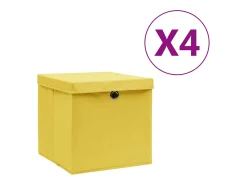 Conjunto de 4 Caixas de Arrumação Dobráveis com Tampas em Amarelo - 28x28x28 cm