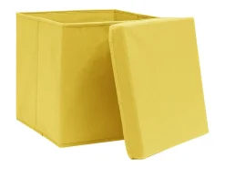 Conjunto de 4 Caixas de Arrumação Dobráveis com Tampas em Amarelo - 28x28x28 cm
