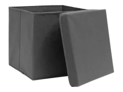 Conjunto de 10 Caixas de Arrumação Dobráveis com Tampa em Tecido Cinza - 32x32x32 cm