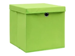 Conjunto de 4 Caixas de Arrumação com Tampa em Tecido Verde - 32x32x32 cm