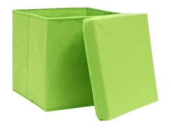 Conjunto de 4 Caixas de Arrumação com Tampa em Tecido Verde - 32x32x32 cm
