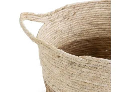 Conjunto de 3 cestas Brais de fibra natural com alças, branco/natural.