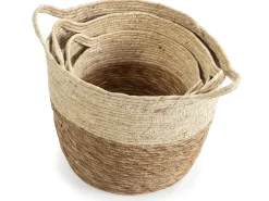 Conjunto de 3 cestas Brais de fibra natural com alças, branco/natural.
