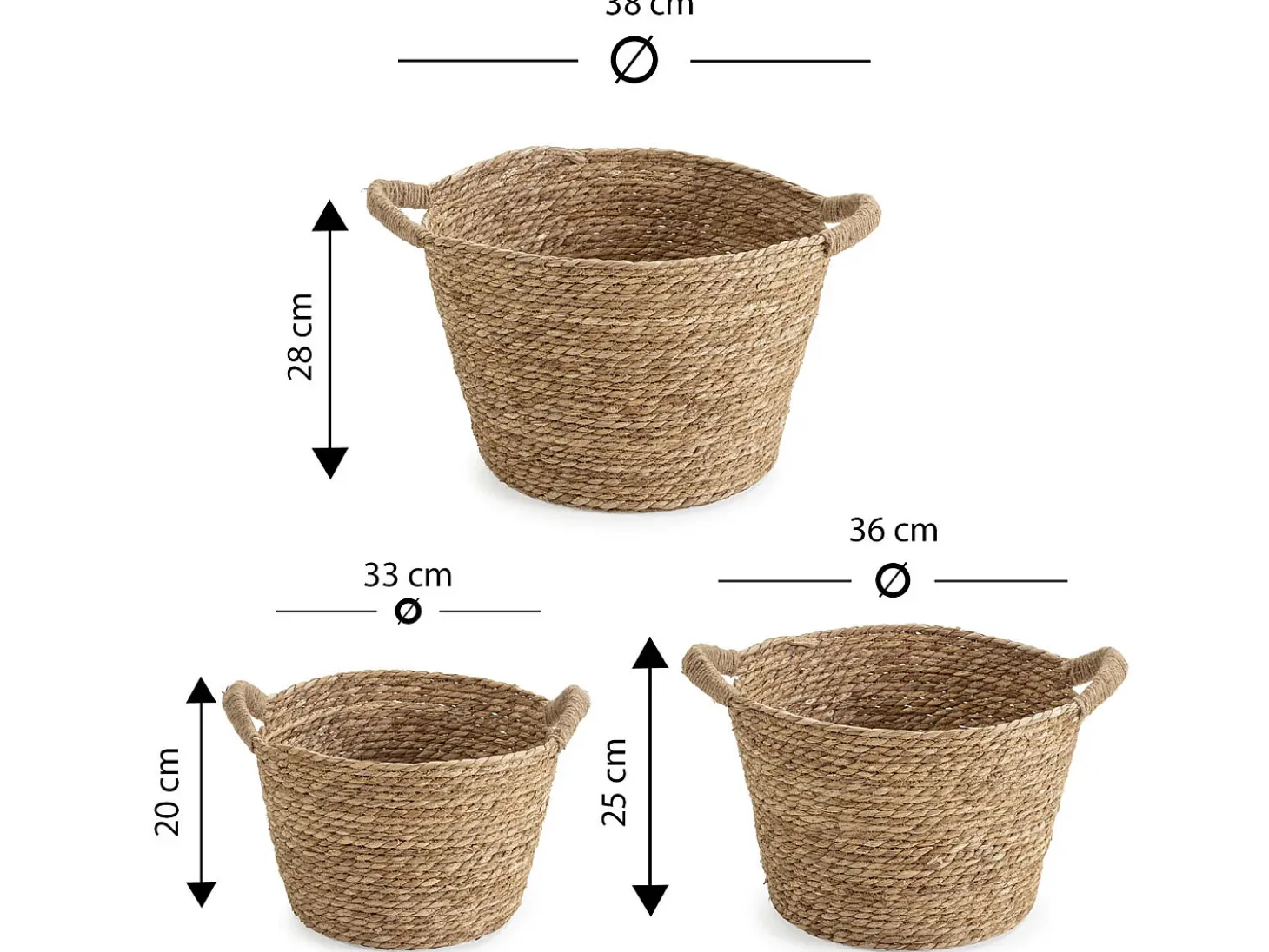 Conjunto de 3 cestas Icia de fibra natural com alças
