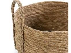 Conjunto de 3 cestas Iria de fibra natural com alças, azul/natural.