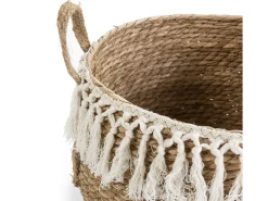 Conjunto de 3 cestas Jula de fibra natural com alças, branco/natural.