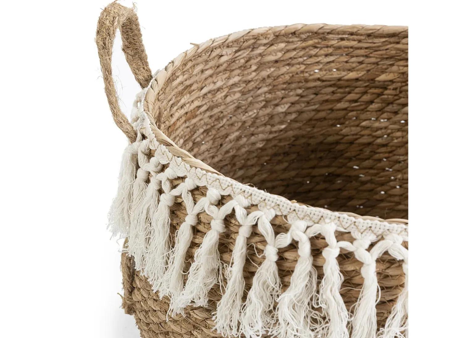Conjunto de 3 cestas Jula de fibra natural com alças, branco/natural.