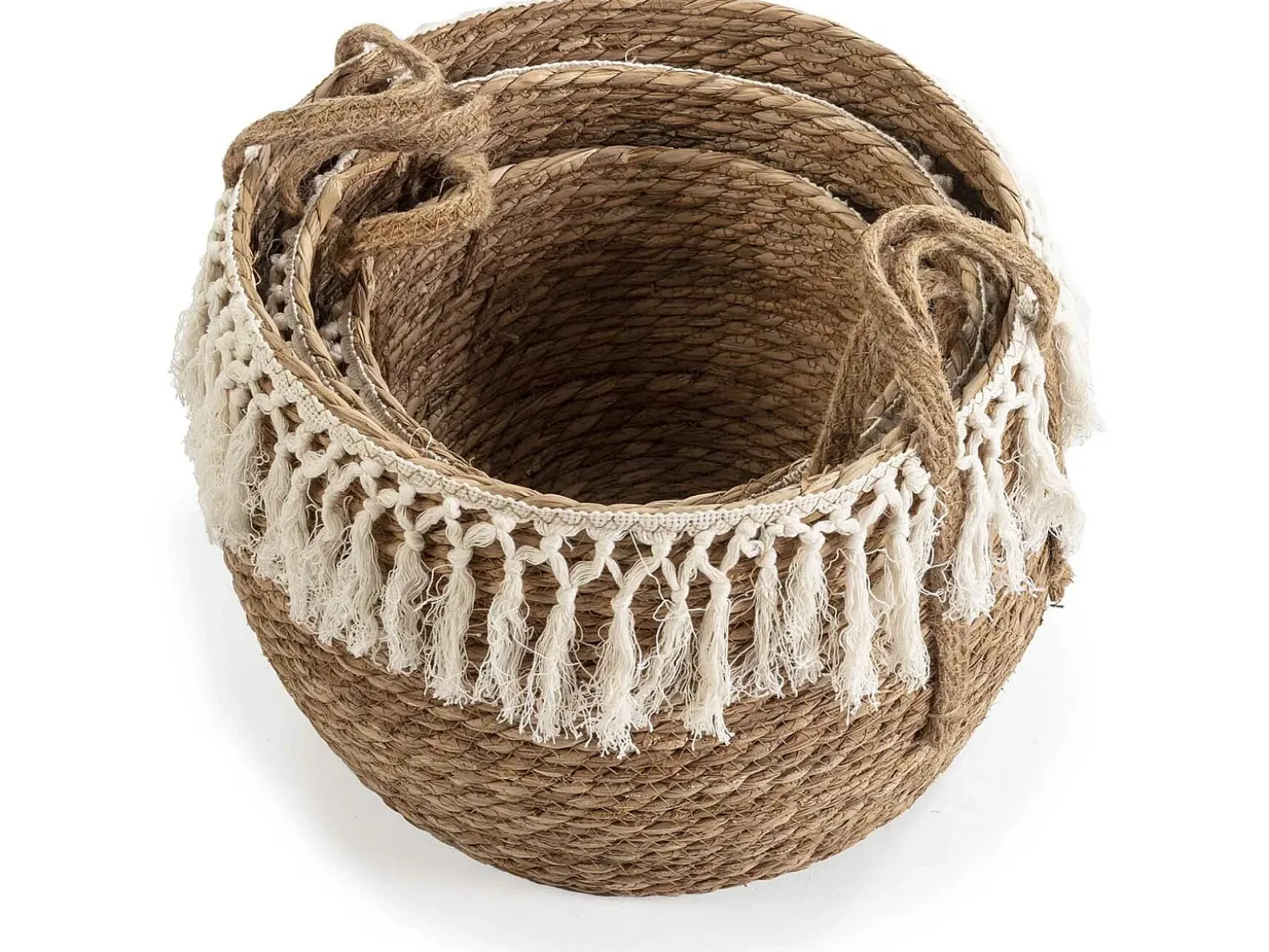 Conjunto de 3 cestas Jula de fibra natural com alças, branco/natural.