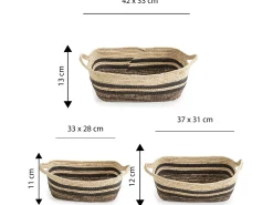 Conjunto de 3 cestas Luar de fibra natural e papel, marrom/bege com alças.