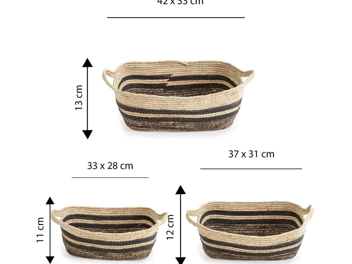 Conjunto de 3 cestas Luar de fibra natural e papel, marrom/bege com alças.