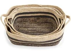 Conjunto de 3 cestas Luar de fibra natural e papel, marrom/bege com alças.
