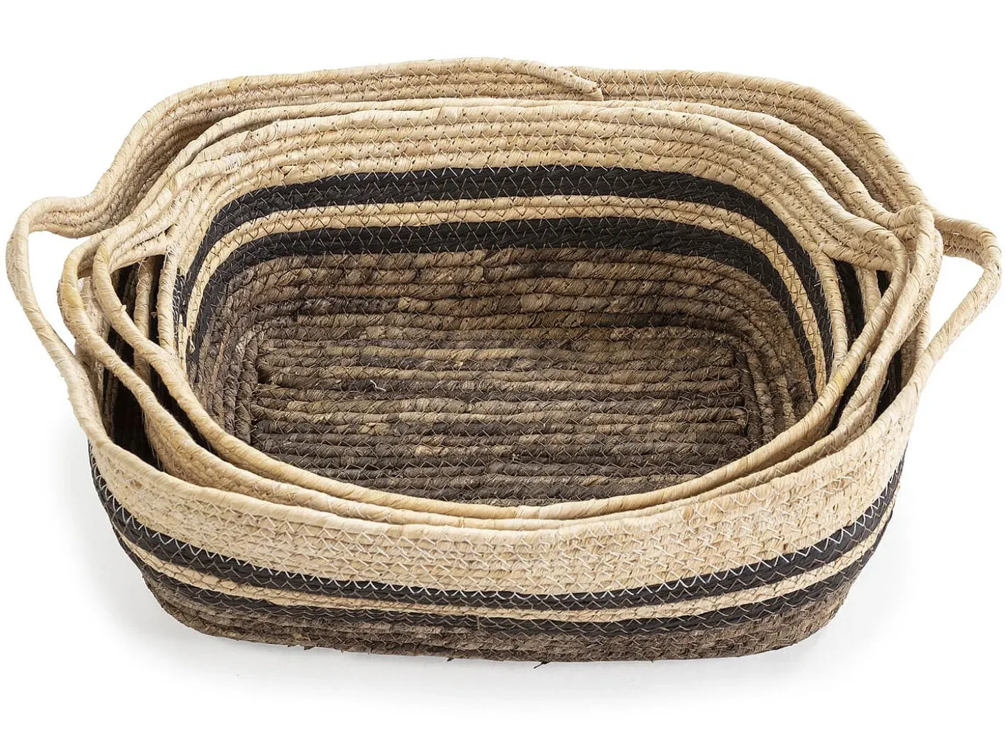 Conjunto de 3 cestas Luar de fibra natural e papel, marrom/bege com alças.
