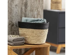 Conjunto de 3 cestas Nati de fibra natural e papel, preto/bege.