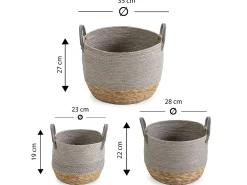 Conjunto de 3 cestas Neves de fibra natural e papel, cinza/natural.