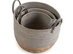 Conjunto de 3 cestas Neves de fibra natural e papel, cinza/natural.