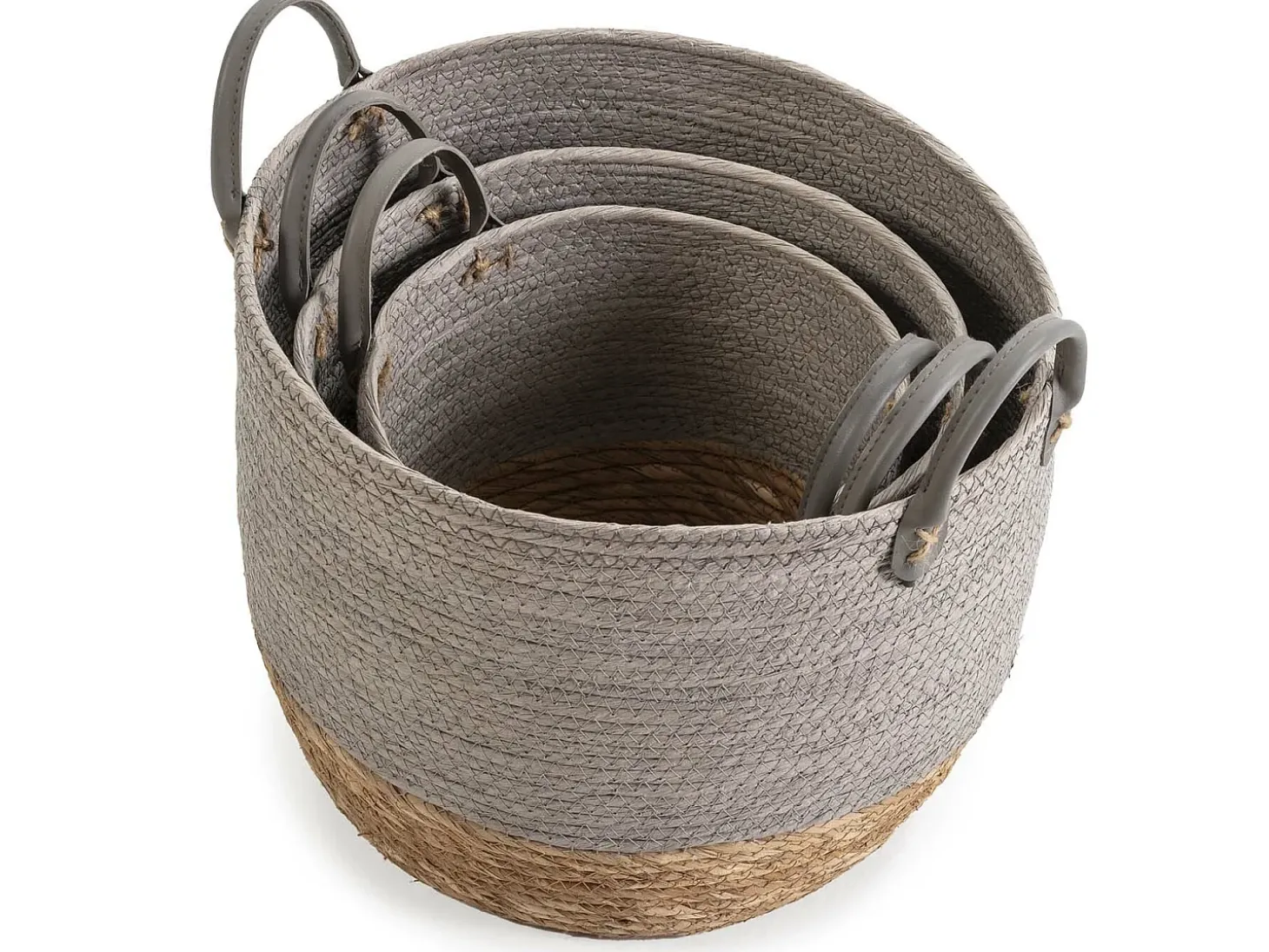 Conjunto de 3 cestas Neves de fibra natural e papel, cinza/natural.