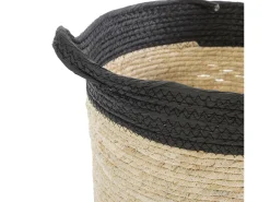 Conjunto de 3 cestas Otilia de fibra natural e papel, preto/bege com alças.