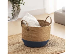 Conjunto de 3 cestas Tecla de fibra natural com alças, azul/natural.