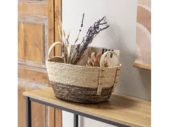 Conjunto de 3 cestas Xiana de fibra natural com alças, branco/marrom.