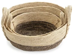 Conjunto de 3 cestas Xiana de fibra natural com alças, branco/marrom.