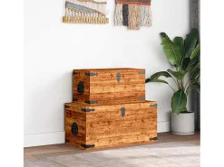 Conjunto de 2 cofres armazenamento de madeira de mango