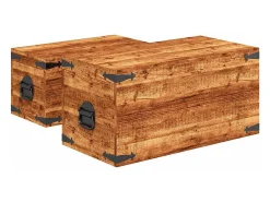 Conjunto de 2 cofres armazenamento de madeira de mango