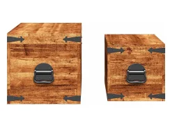 Conjunto de 2 cofres armazenamento de madeira de mango